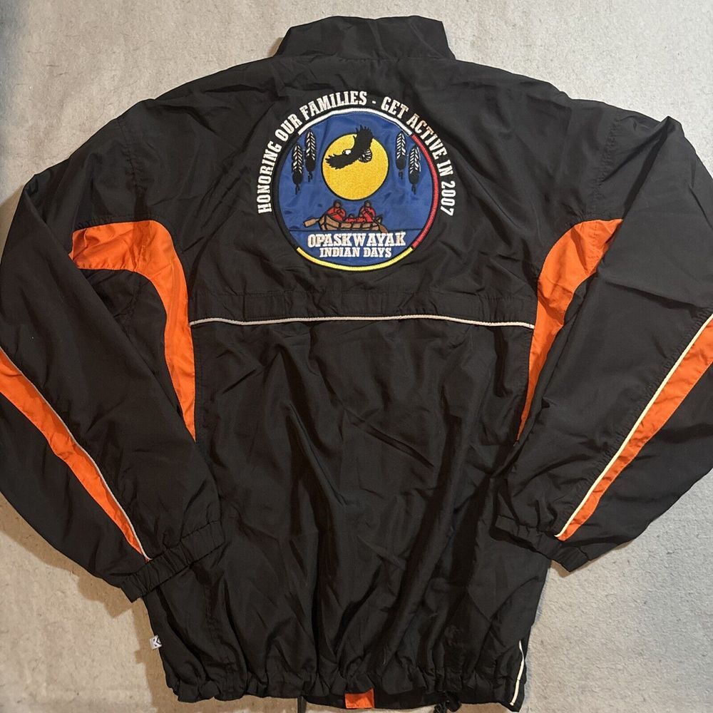 OPASKWAYAK Cree Nation Jacket Indian Days Nylon‎ Zip Up Large Windbreaker